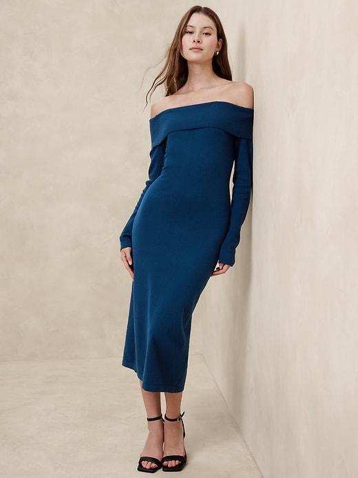 Off-Shoulder Midi Sweater Dress Product Image