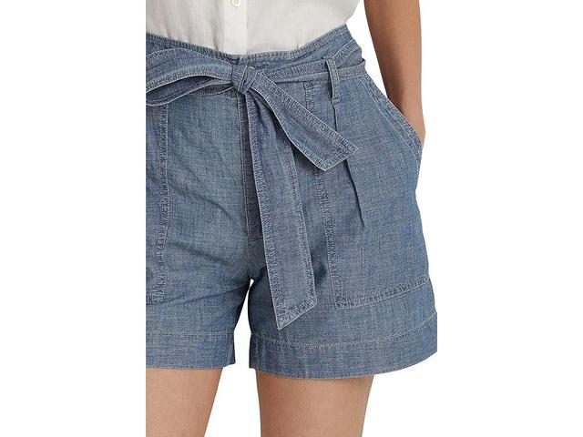 LAUREN Ralph Lauren Belted Chambray Shorts (Beryl Blue Wash) Women's Clothing Product Image