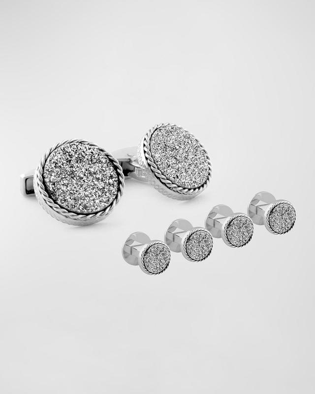 Mens Titanium Drusy Cufflink Shirt Stud Set Product Image