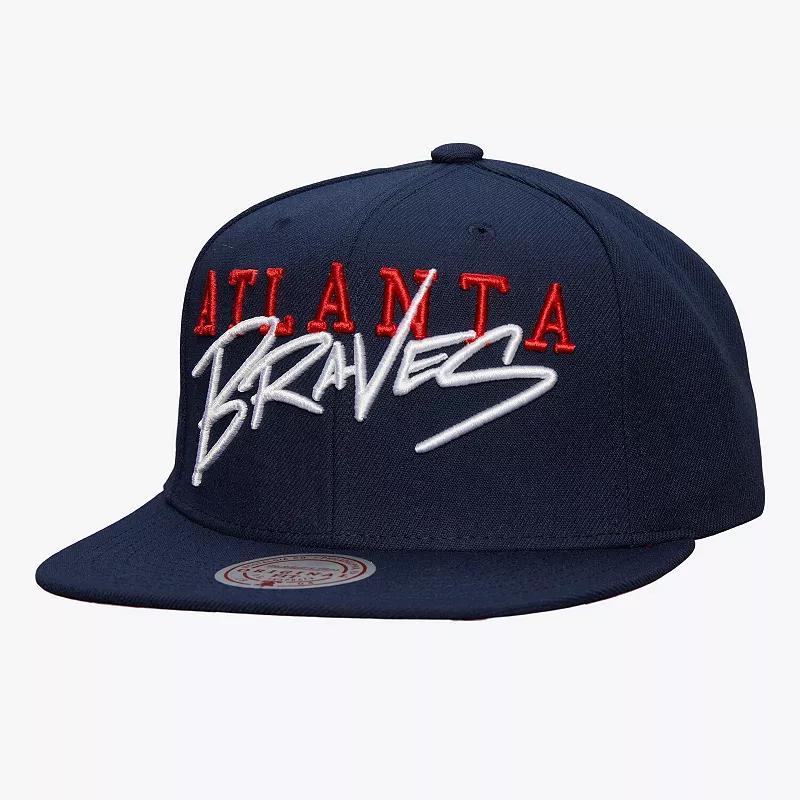 Mens Mitchell & Ness Atlanta Braves Team Tagged Snapback Hat, Blue Product Image