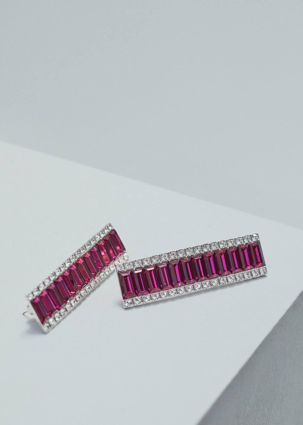 MANGO - Long crystal earrings  pink - One size - Women Product Image