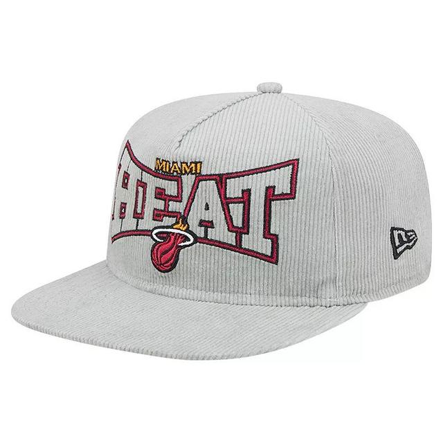 Mens New Era Gray Miami Heat Throwback Corduroy Golfer Snapback Hat Product Image