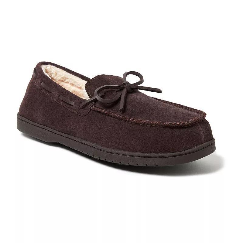 Mens Dearfoams Genuine Suede Moccasin Slippers Brown Product Image