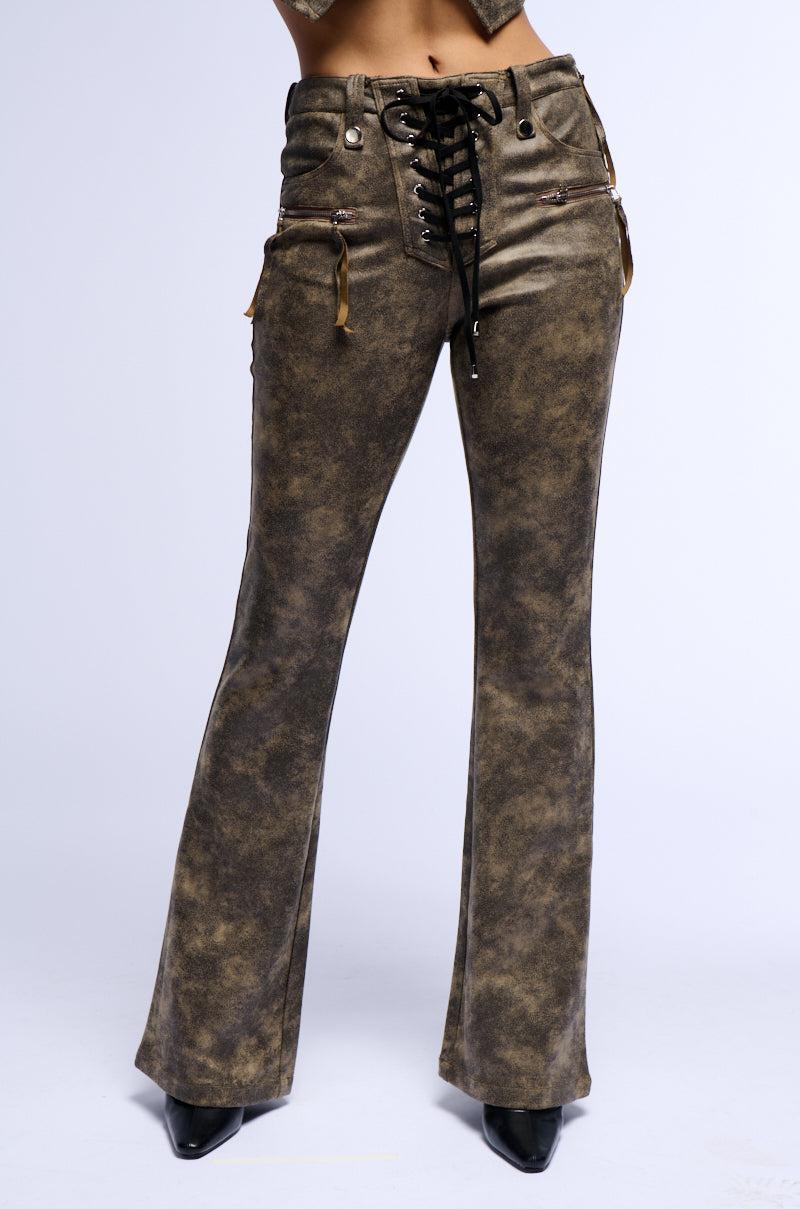 GEORGIA LACE UP FLARED FAUX LEATHER LOOK PANT Product Image