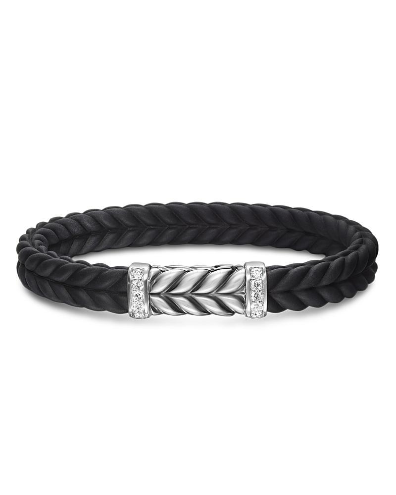 David Yurman Mens Sterling Silver Chevron Diamond Wide Woven Black Rubber Bracelet Product Image