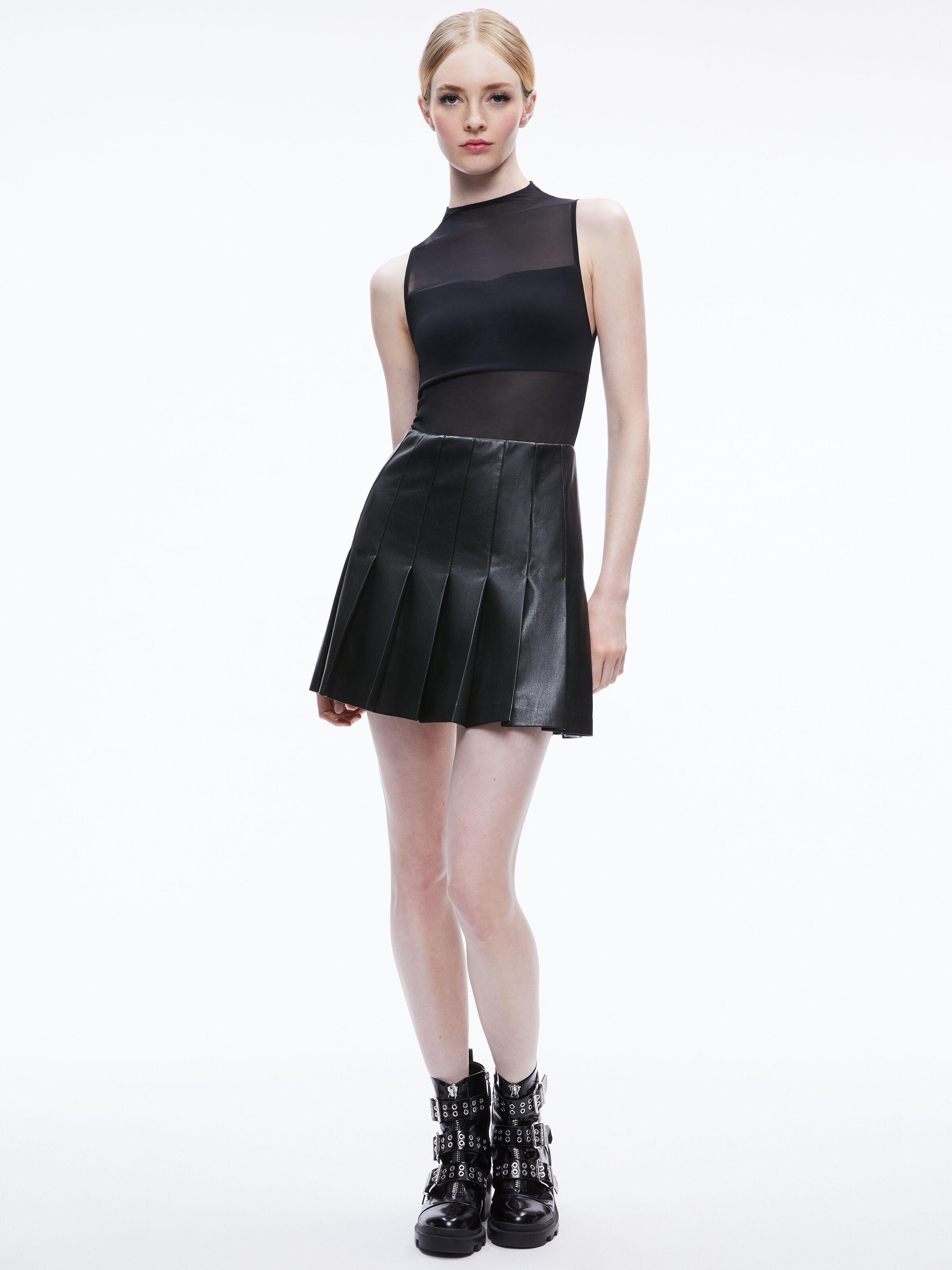 ALICE AND OLIVIA Chara Vegan Leather Pleated Mini Dress In Black Product Image