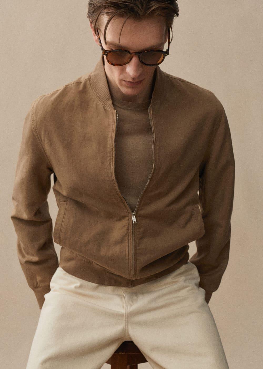 MANGO MAN - Linen lyocell bomber jacket tobacco brownMen Product Image