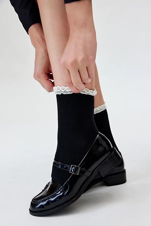 Lace-Trim Waffle Knit Sock Womens at Urban Outfitters Product Image