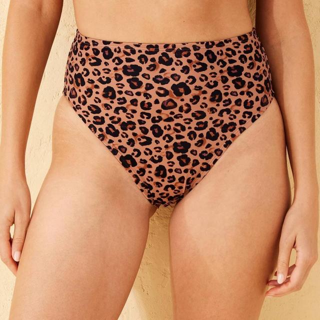 Womens Leopard Print High Waist High Leg Cheeky Bikini Bottom - Shade & Shore Brown XL Product Image