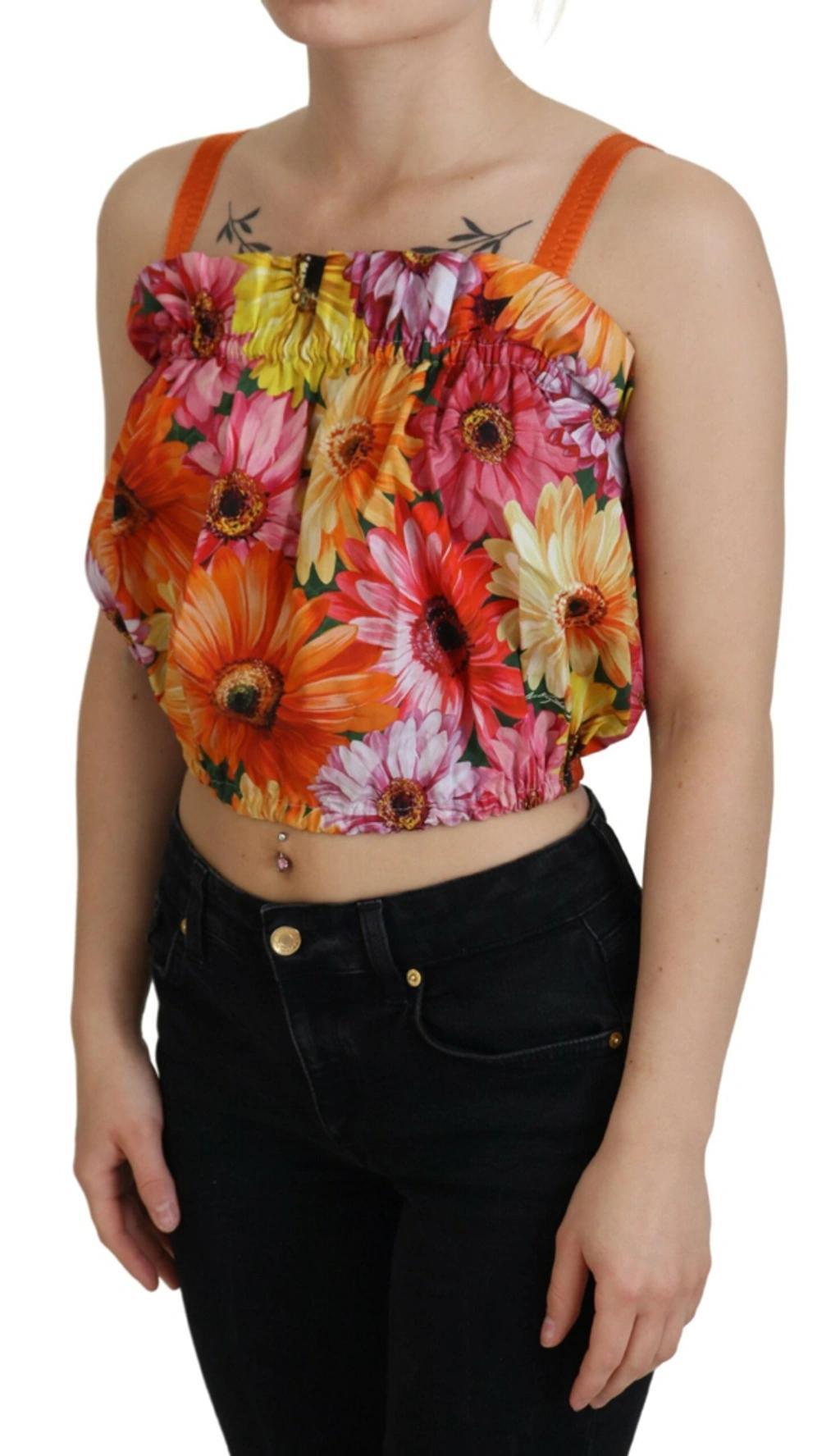 Blouse Cropped Floral Cotton Tank Top In Multicolor Product Image