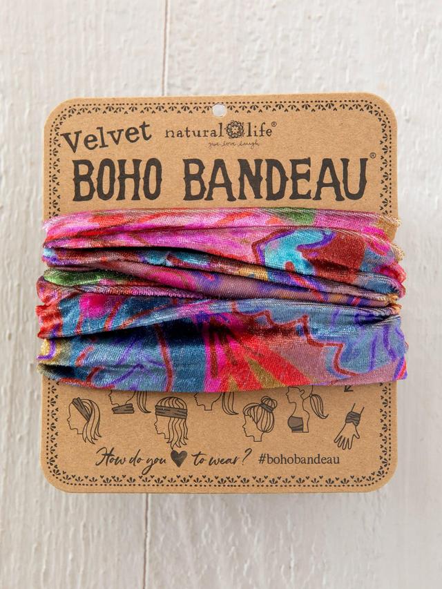 Velvet Boho Bandeau® Headband - Pink Red Folk Floral Product Image