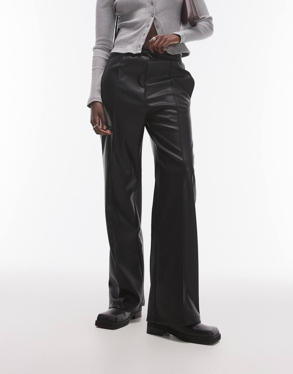 Topshop Tall faux leather sweatpants in black Product Image