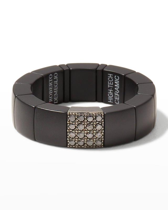 Mens Scacco Matte Black Ceramic Ring with Diamond Link Product Image