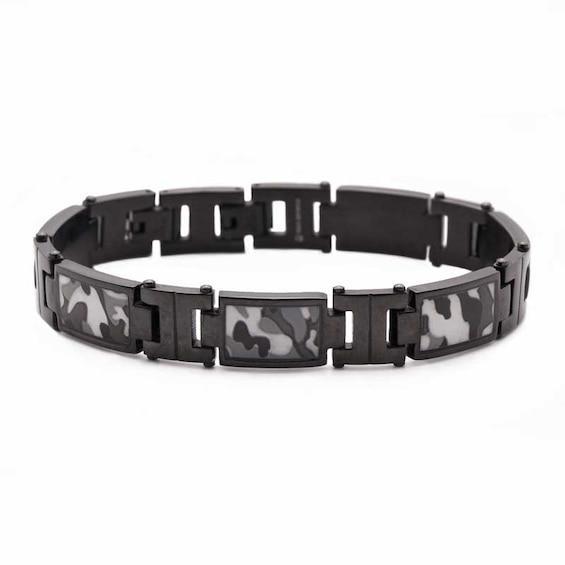 Men's Grey Camouflage Inlay Bracelet in Black IP Stainless Steel - 8.5" Product Image