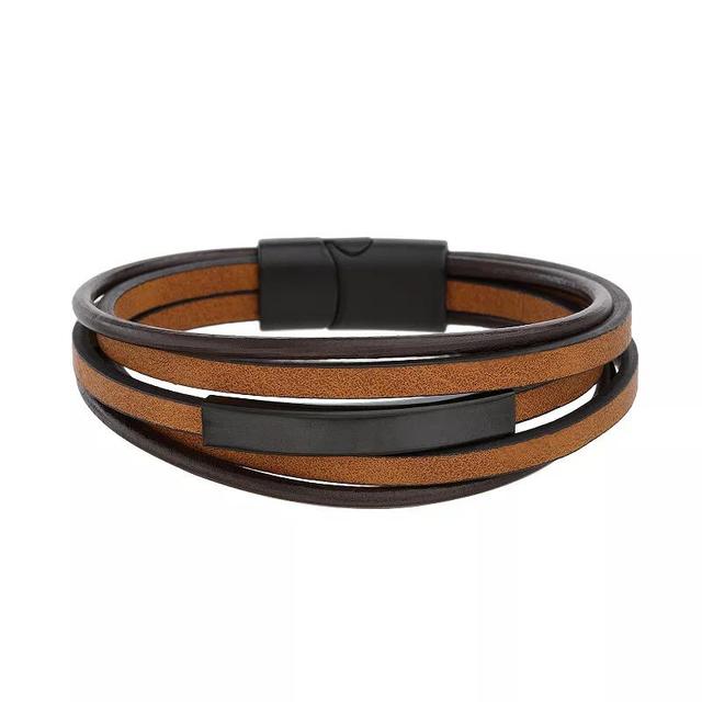 1913 Mens Triple Strand Black & Brown Vegan Leather Bracelet with Stainless Steel Clasp Product Image