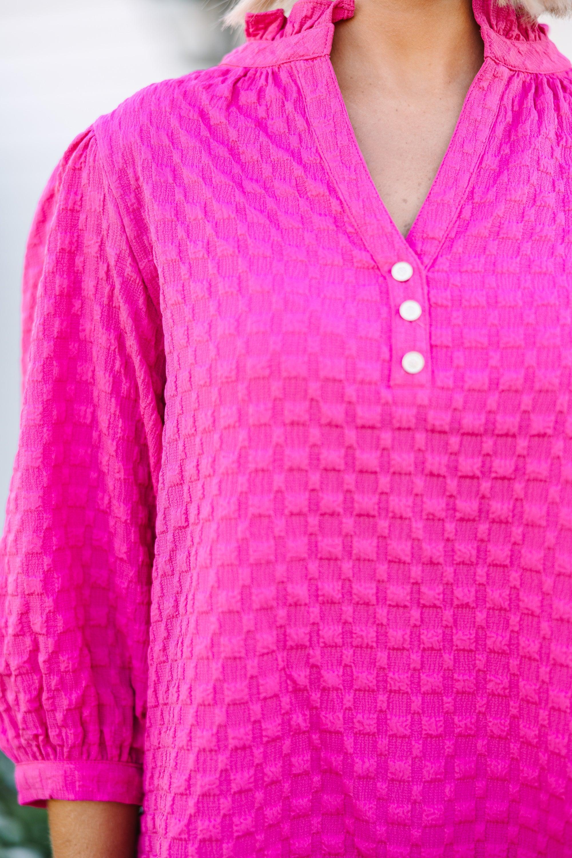 All Up To You Hot Pink Textured Blouse Female Product Image