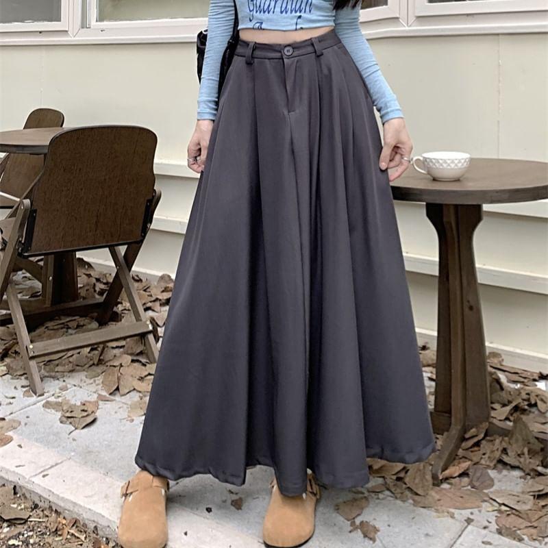 High Waist Plain Maxi A-Line Skirt Product Image