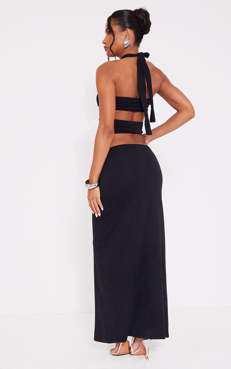 Black Jersey Halterneck Knot Front Cut Out Maxi Dress Product Image