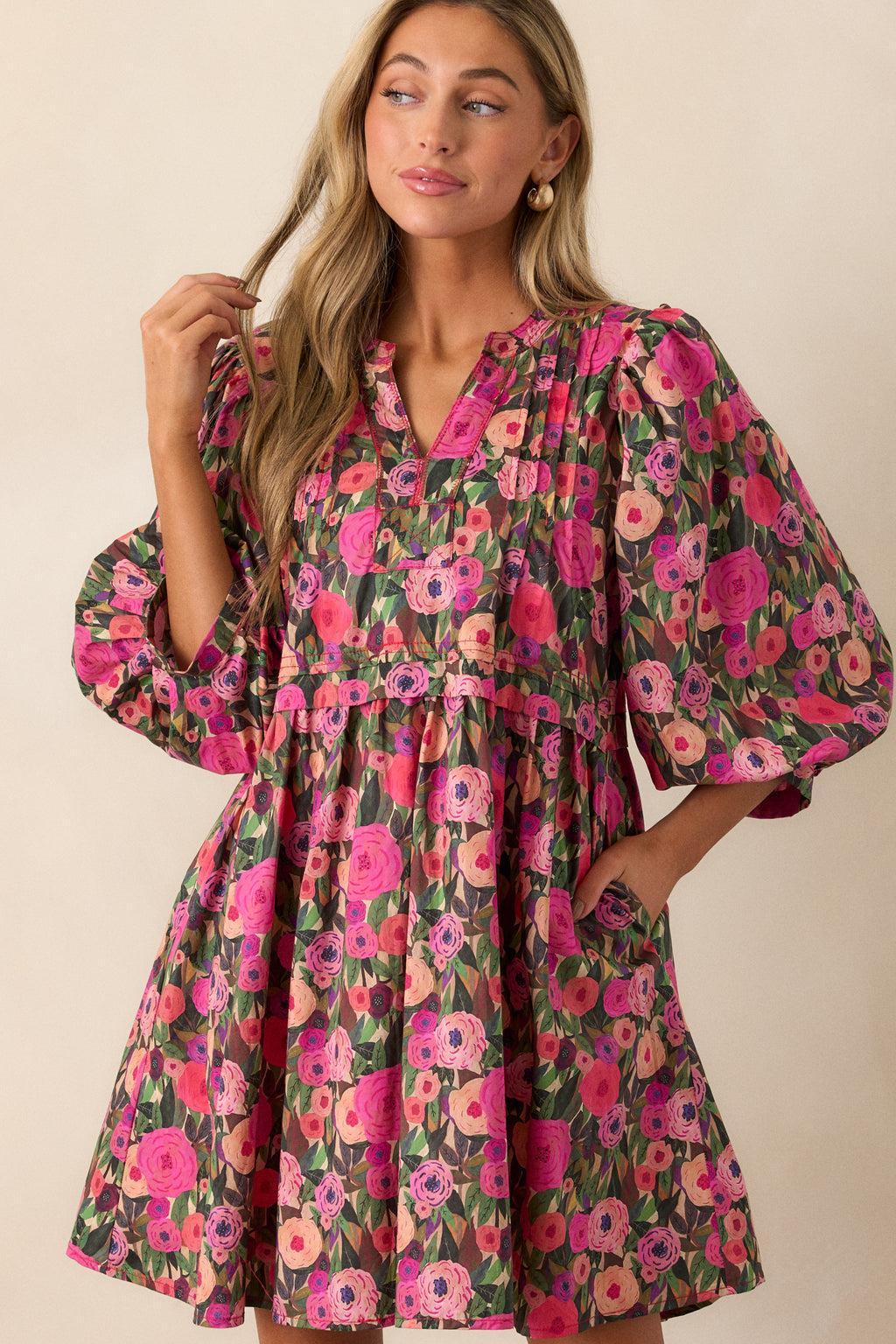 Wandering Hearts 100% Cotton Pink Floral Mini Dress product image