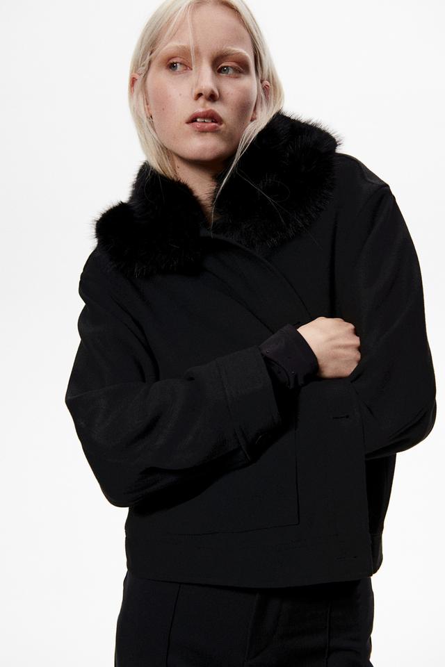 Twill Jacket with Fluffy Collar Product Image