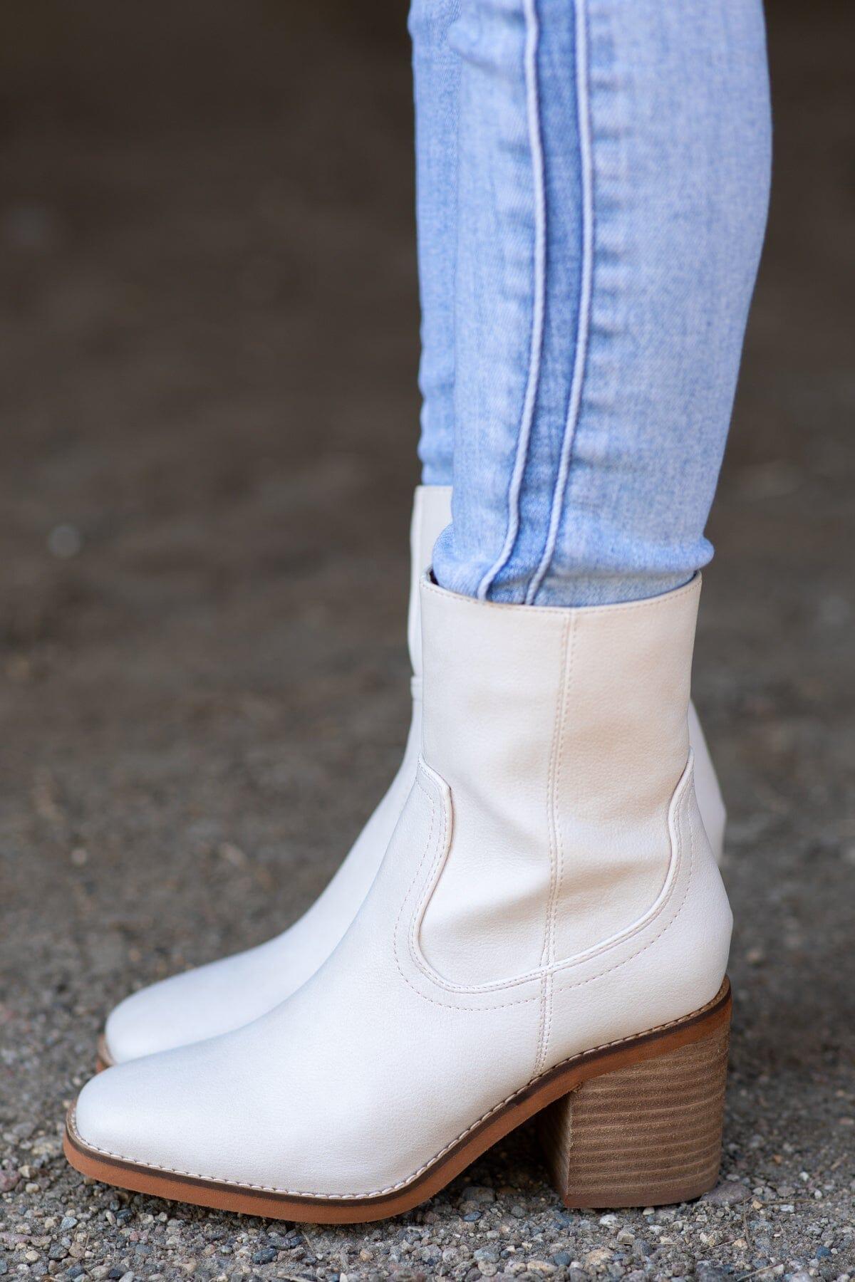 Cream Square Toe Booties Product Image