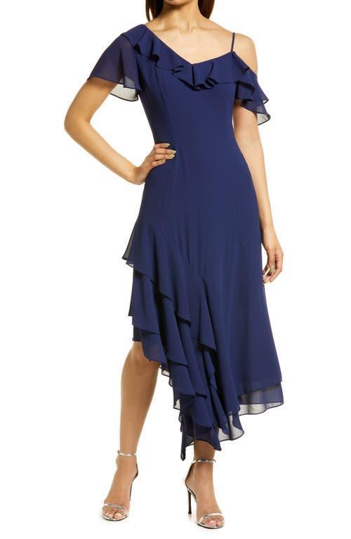 Womens Asymmetric Ruffle Midi-Dress Product Image