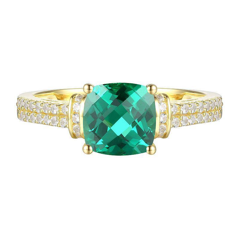 14k Gold Over Silver Lab-Created Emerald & Lab-Created White Sapphire Ring, Womens Yellow Product Image