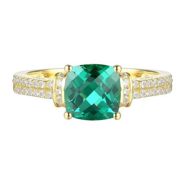 14k Gold Over Silver Lab-Created Emerald & Lab-Created White Sapphire Ring, Womens Yellow Product Image