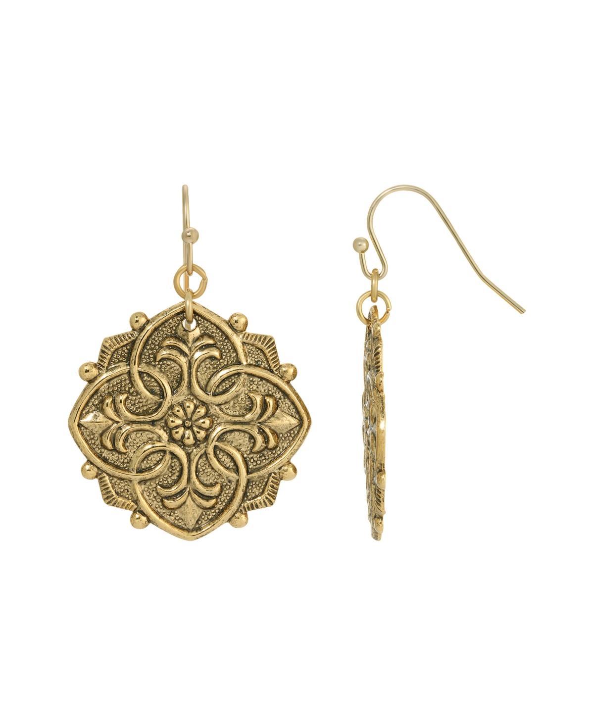 1928 Gold Tone Textured Flower Medallion Drop Earrings, Womens, Yellow Product Image