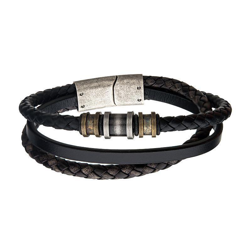 Mens Antique Gold & Silver Leather Bracelet Silver Tone Product Image