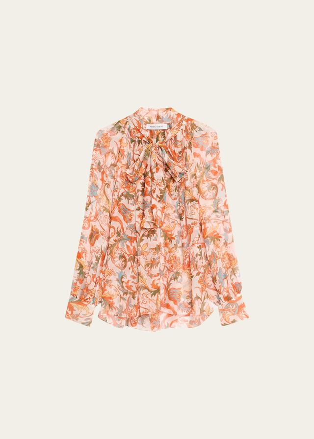 Womens Floral Tie-Neck Poet Blouse Product Image