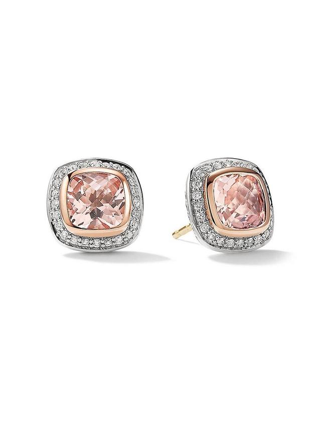 Womens Albion Stud Earrings with Morganite, Pav Diamonds and 18K Rose Gold Product Image