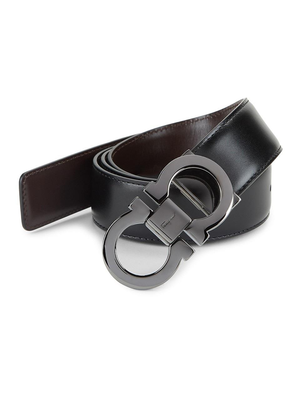 Men's Reversible Leather Double-Gancio Belt Product Image