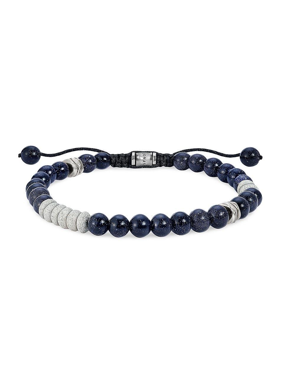 Mens Dakota Blue Gold Stone & Sterling Silver Cord Bracelet Product Image