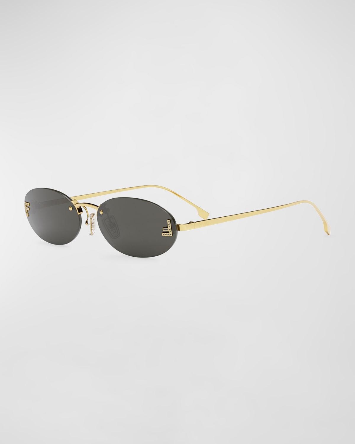 Fendi Embellished FF Oval Metal Sunglasses  - SHINY ENDURA GOLD Product Image