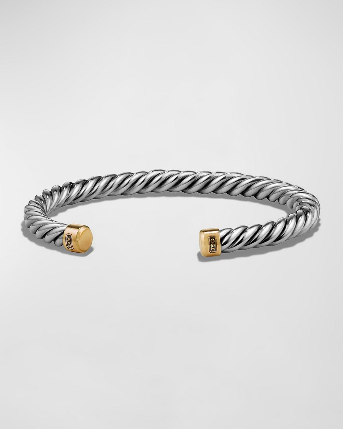 Mens Cable Cuff Bracelet In Sterling Silver With 18K Yellow Gold Product Image