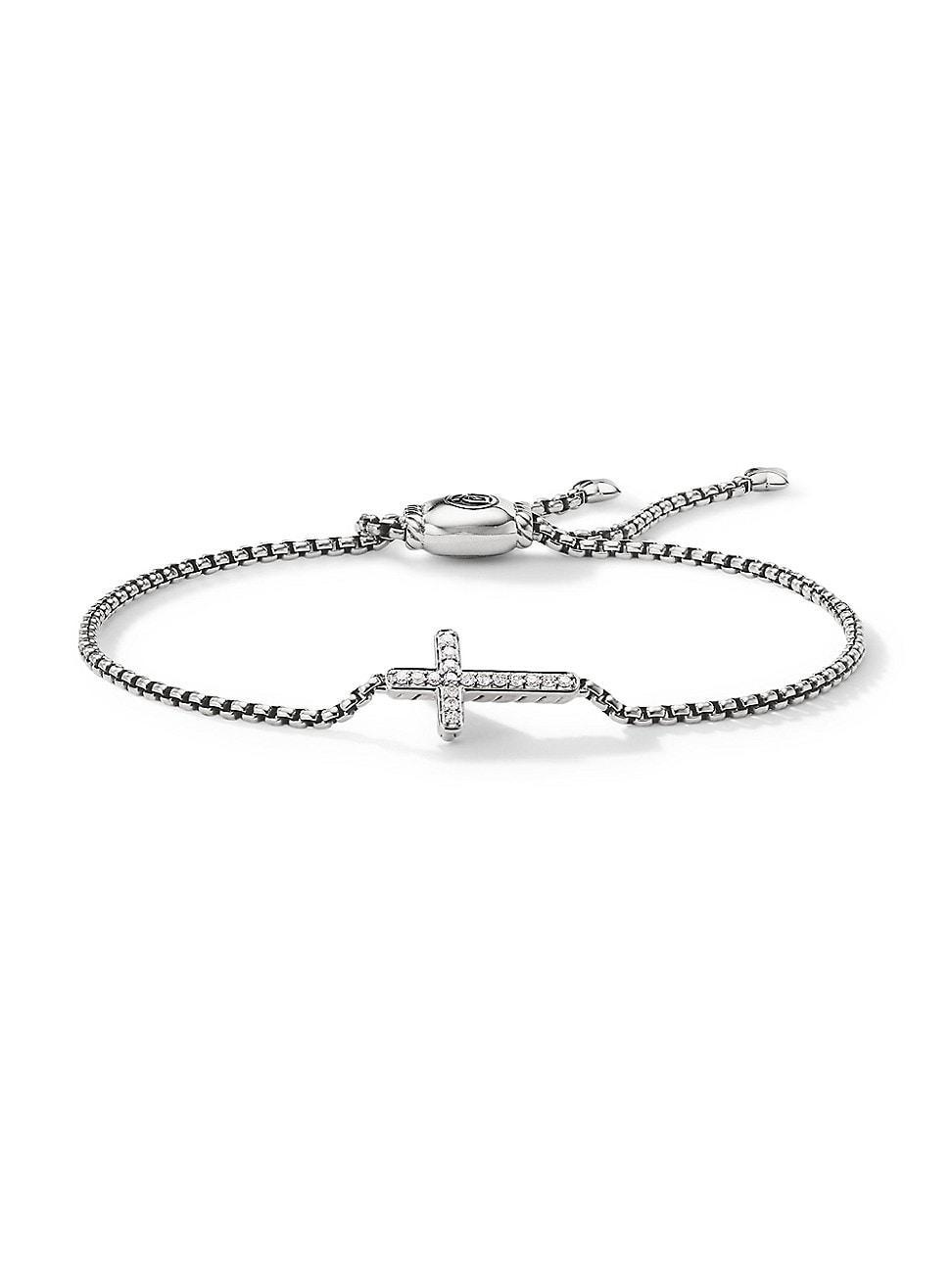 Womens Petite Pav Sterling Silver & Pav Diamond Sideways Cross Bracelet Product Image