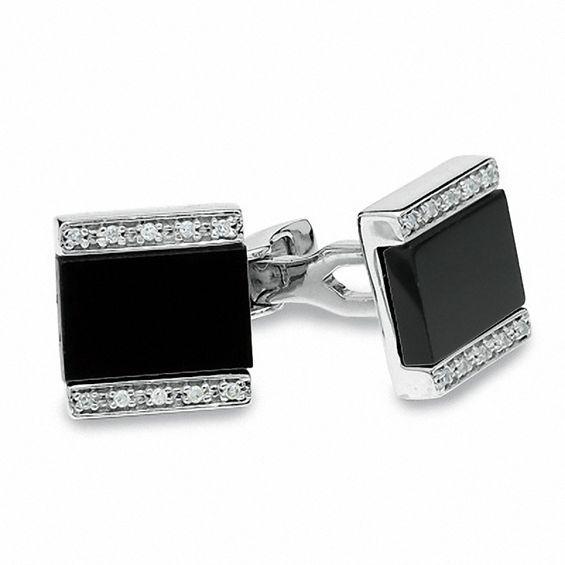 Men's Onyx and Diamond Cuff Links in Sterling Silver Product Image