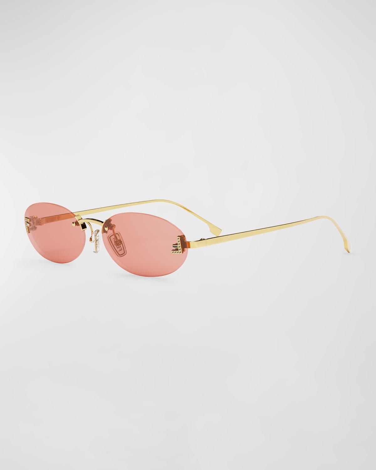 Fendi Embellished FF Oval Metal Sunglasses  - SHINY ENDURA GOLD Product Image