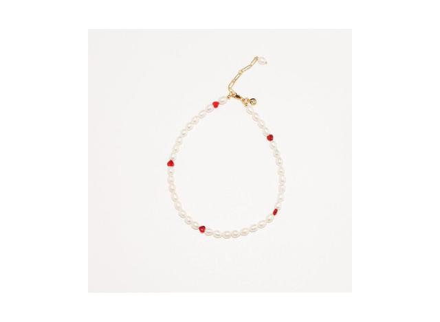 18K Gold Plated Freshwater Pearls with Charming Red Hearts - Akari Choker For Women Product Image