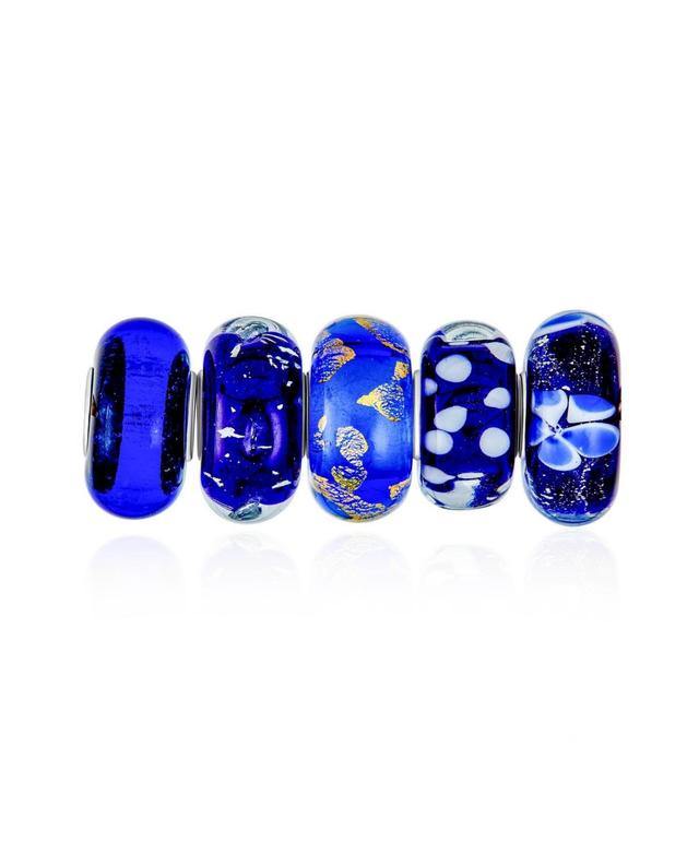 Bling Jewelry Assorted Mixed Set Of 6 Bundle Translucent Shades Of Black Blue Navy Silver Gold Foil Murano Swirl Charm Bead Spacer For Women Sterling Product Image