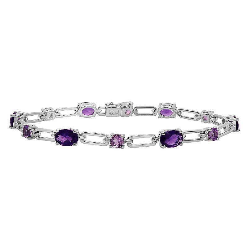 Sterling Silver Chain Amethyst Bracelet, Womens Product Image