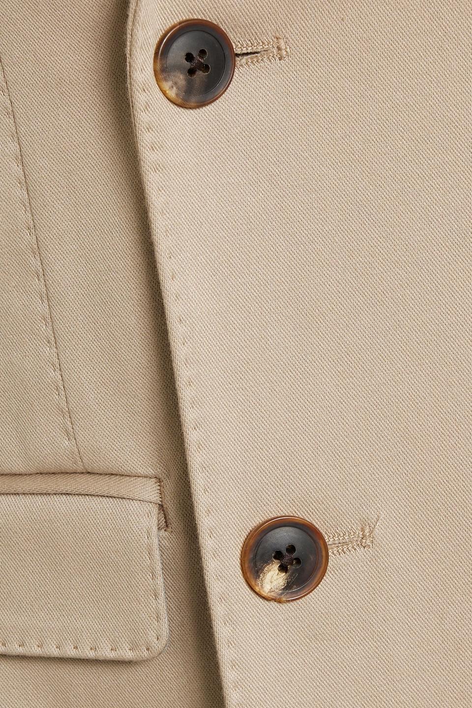 Double-breasted Cotton-blend Twill Blazer In Beige Product Image