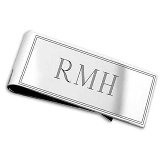 Men's Engravable Striped Money Clip in Sterling Silver (3 Initials) Product Image