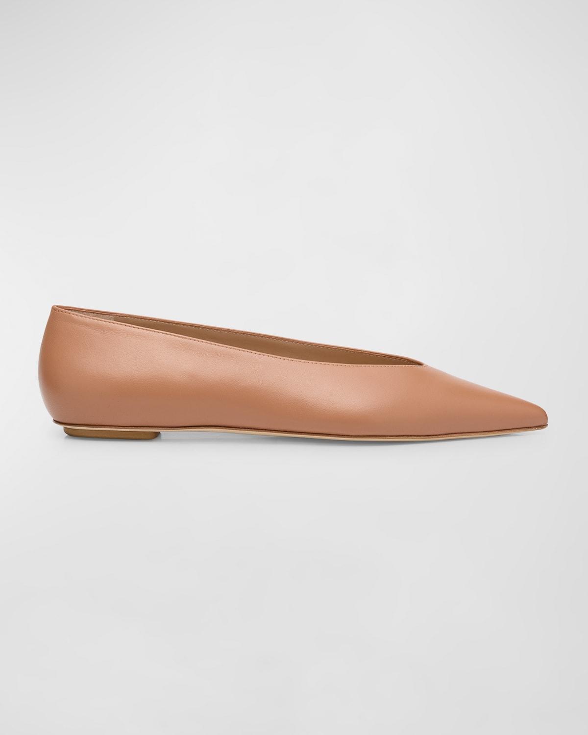 Lina Leather Point-toe Ballerina Flats In Tan Product Image