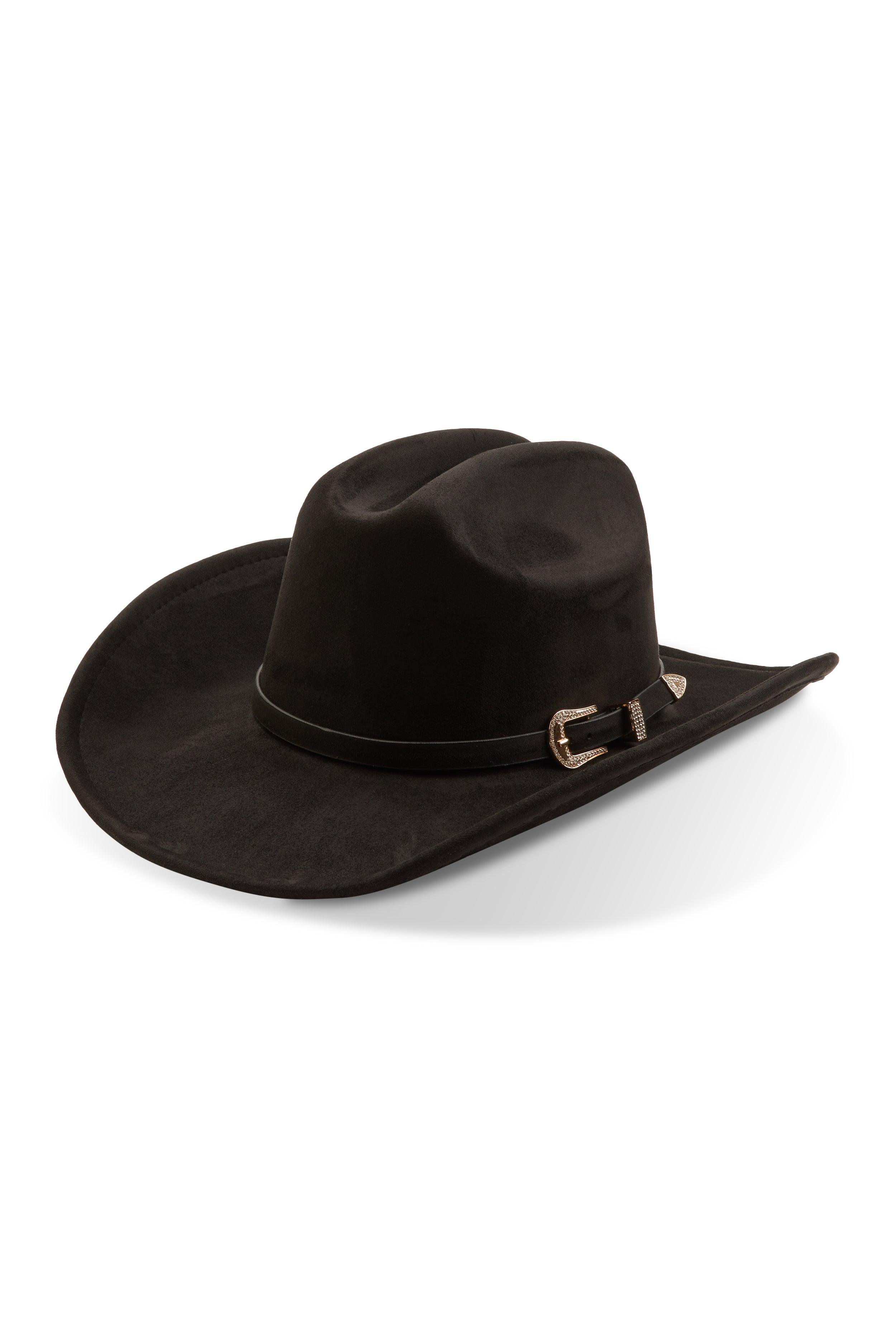 Rhinestone Buckle Faux Suede Cowboy Hat Female Product Image