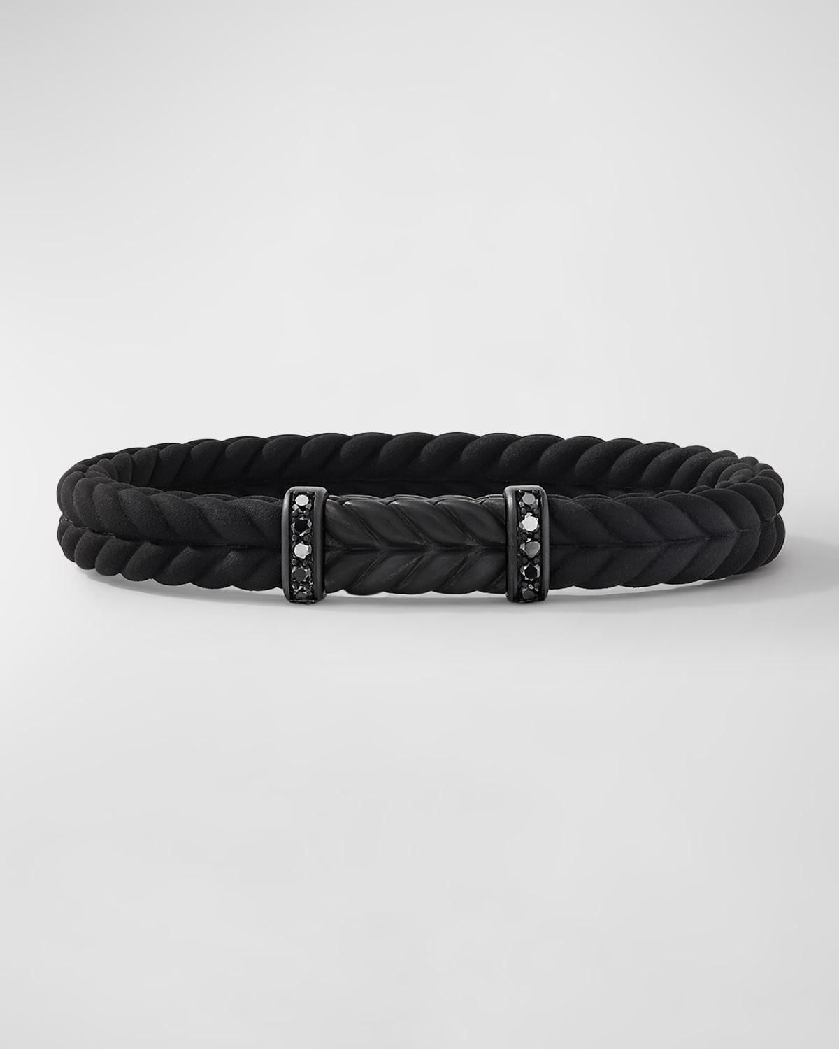 Mens Chevron Black Rubber Bracelet with Black Titanium and Pav Black Diamonds Product Image