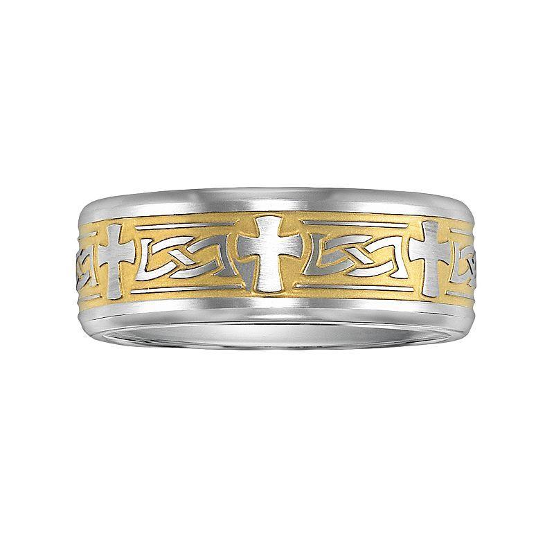 AXL Stainless Steel Two Tone Cross Mens Wedding Band Grey Product Image