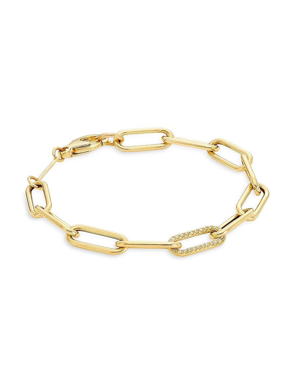 Womens Heavy Metal 14K Yellow Gold & 0.14 TCW Diamond Paper Clip Chain Bracelet Product Image