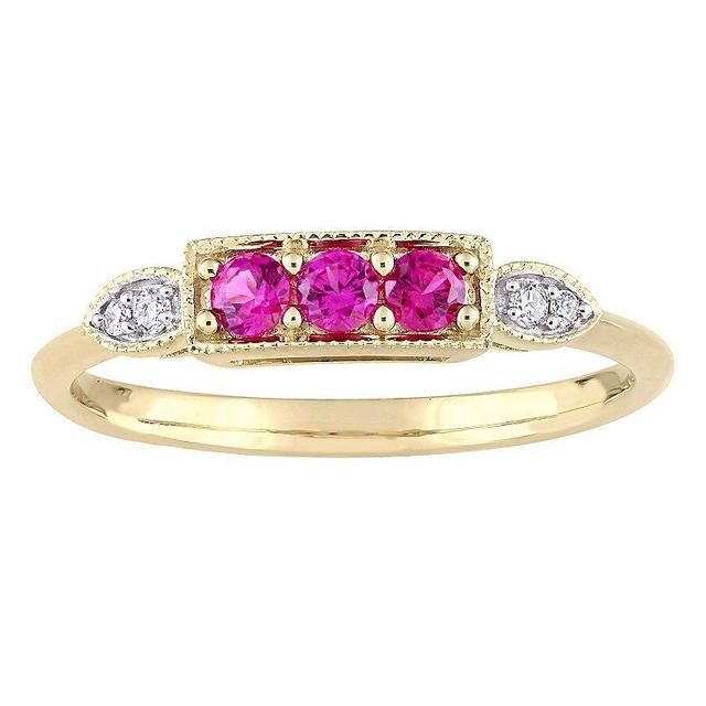 Stella Grace 10k Gold Lab-Created Ruby & Diamond Accent Three Stone Bar Ring, Womens Product Image